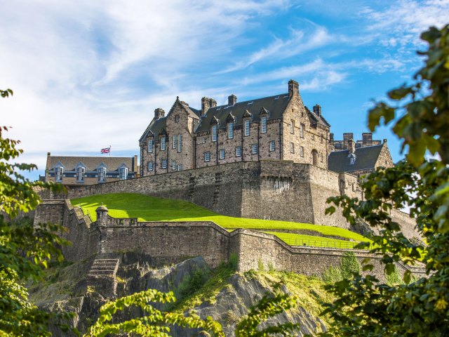 Scotland's Edinburgh Castle perched on hilltop overlooking capital