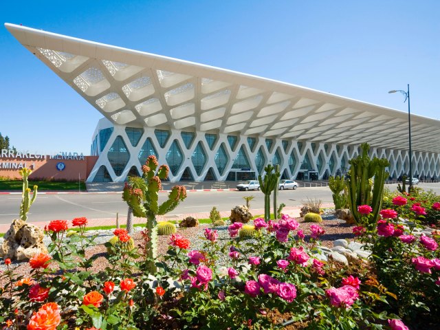 Striking terminal building of Marrakech Menara Airport in Morocco