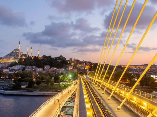 Railway bridge in Istanbul, Turkey, at dusk