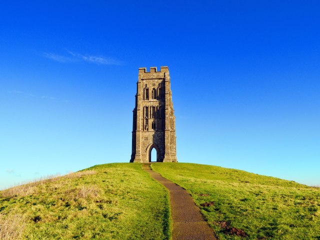 14th-century church atop Glastonbury Tor hill in England