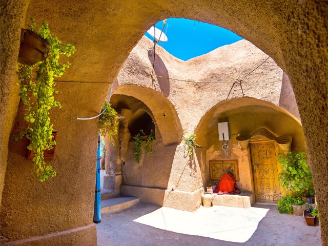 Courtyard of semi-underground dwelling in Matmata, Tunisia