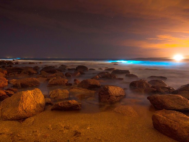 Bioluminescence of Puerto Rico's Mosquito Bay in the distance