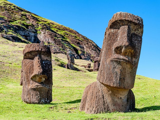 Iconic moai statues on Easter Island, Chile