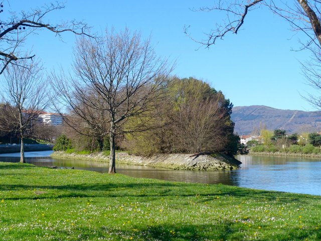 View of tiny Pheasant Island, which passes hands between France and Spain, from riverbank