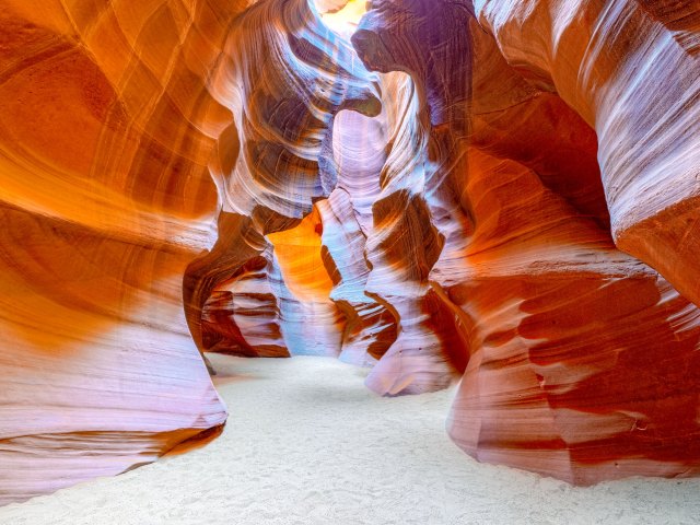 View of wavy canyon walls of Antelope Canyon in Arizona