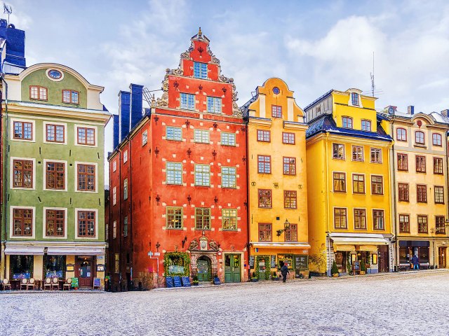 Colorful row buildings in Stockholm's Old Town