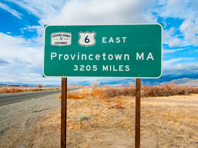 Sign for Provincetown, Massachusetts, along U.S. Route 6