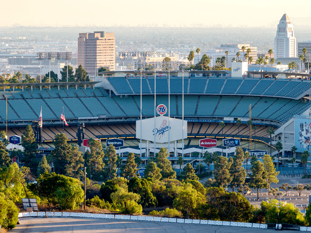 Dodger Stadium in Los Angeles, seen from above