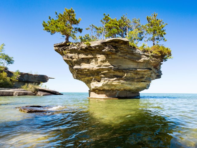 View of Turnip Rock on Lake Huron in Michigan