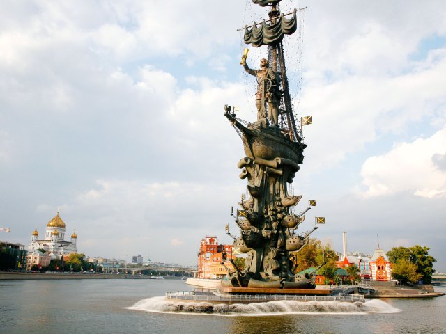 "Peter the Great" statue on the banks of the Moskva River in Moscow, Russia