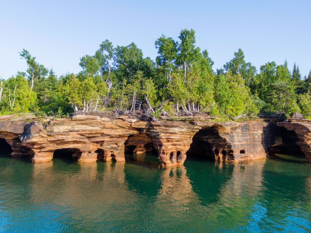 Cave formations along Apostle Islands National Lakeshore in Wisconsin