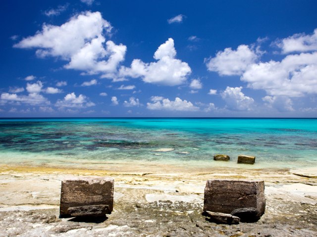 Rocks on deserted beach on Bikini Atoll