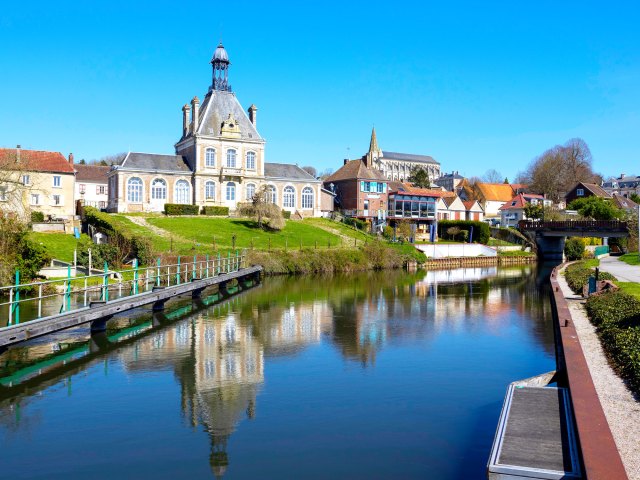 Canal winding through French village of Abbeville