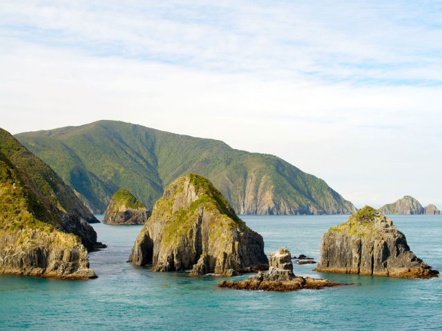 Rocky coastline of Disappointment Island in New Zealand