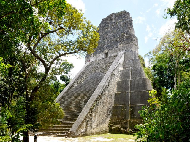 Ancient Maya pyramid ruins in Tikal, Guatemala