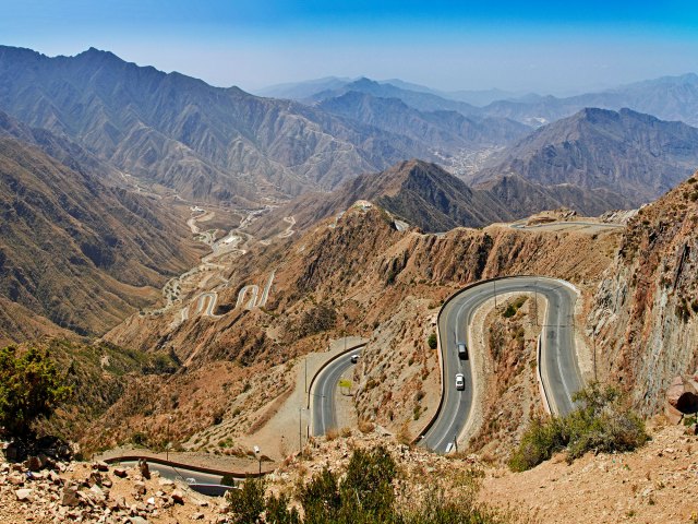 Roadway winding up the Hijaz Mountains in Saudi Arabia