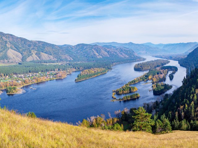View of the Yenisei River from mountaintop