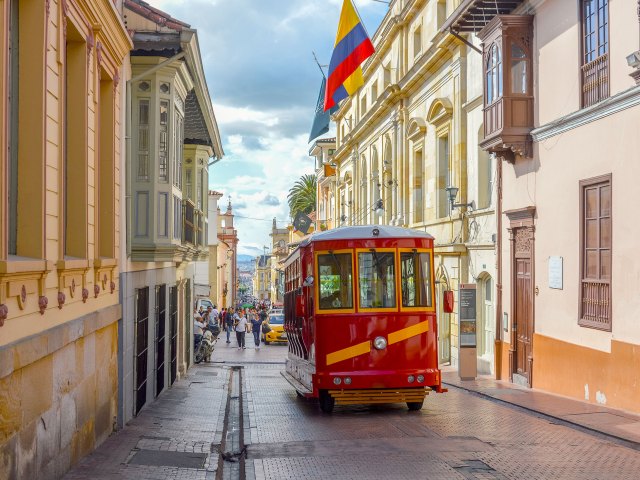 Streetcar on streets of Colombia city