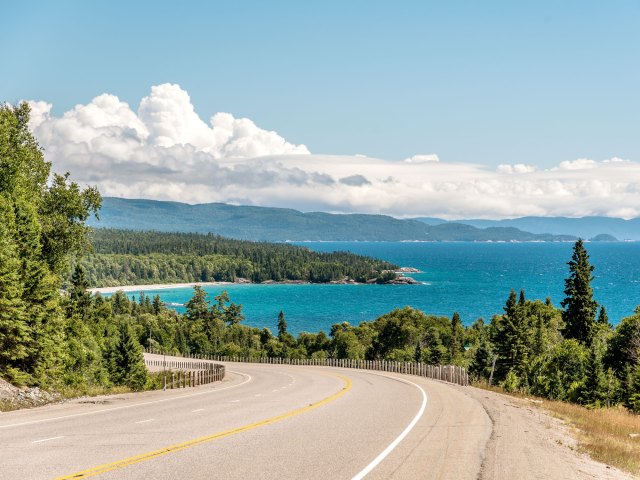 Trans-Canada Highway curving along scenic shoreline