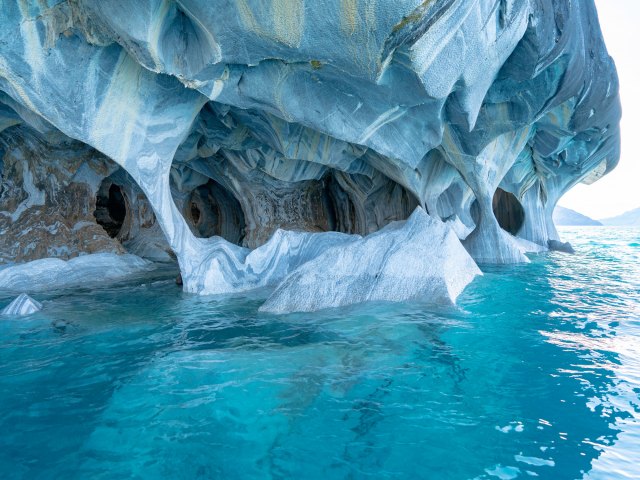 View inside Chile's Catedral de Marmol (Marble Cathedral) cave