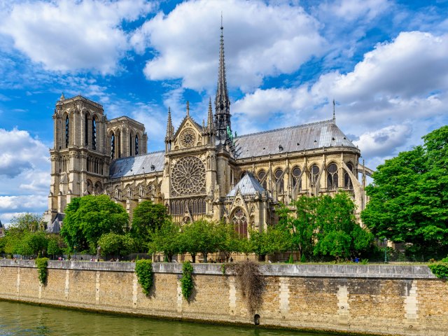 Notre-Dame de Paris cathedral, seen across Seine River