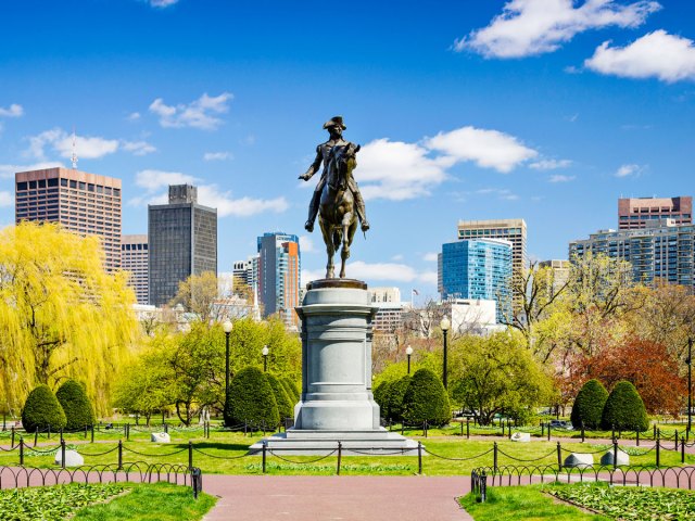 Image of Boston Common with Boston skyline in background
