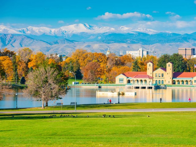 Image of City Park in Denver, Colorado, with Rocky Mountains in background