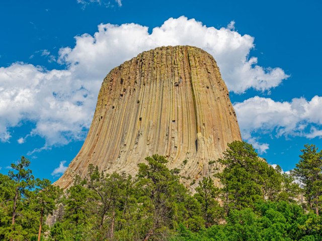 Image of Devils Tower rock formation in the Black Hills Wyoming