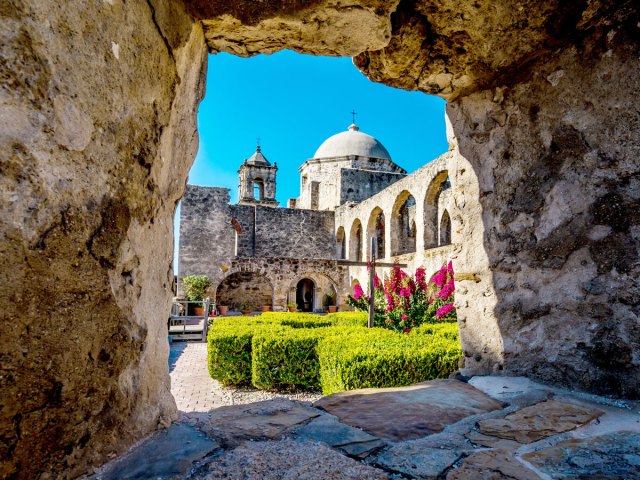 View inside courtyard of the San Antonio Missions