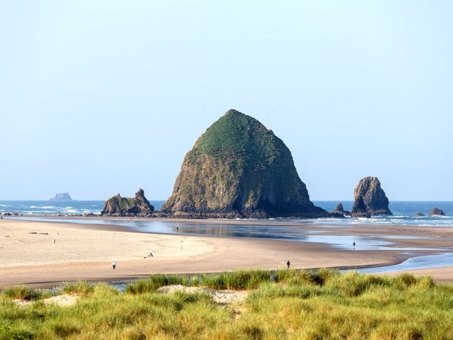 Iconic Haystack Rock off the shore of Cannon Beach, Oregon