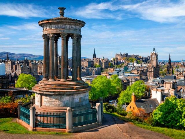 Monument on hilltop overlooking Edinburgh, Scotland