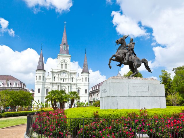 Statue of General Andrew Jackson on horse in Jackson Square in New Orleans, Louisiana