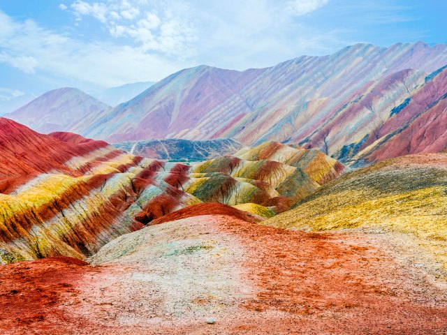 Rainbow-streaked mountains of China's Zhangye Danxia Landform Geological Park