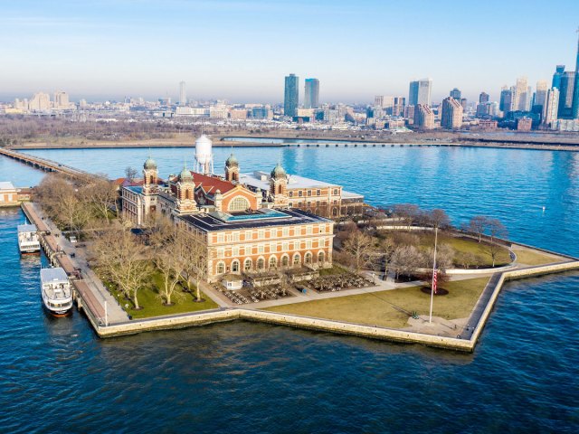 Aerial view of Ellis Island, New Jersey/New York