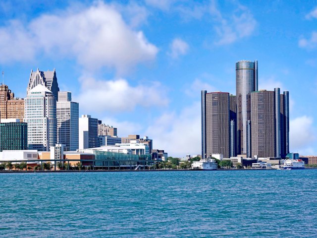 Detroit skyline seen across river