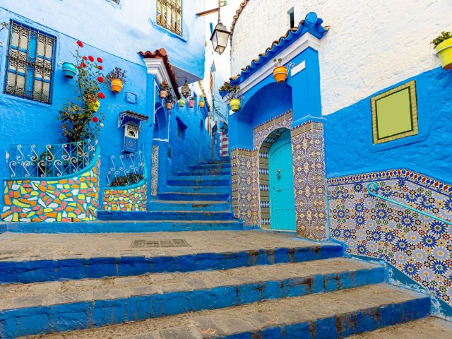 Stunning blue buildings in Chefchaouen, Morocco