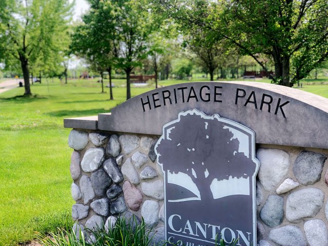 Sign for Heritage Park in Canton, Michigan