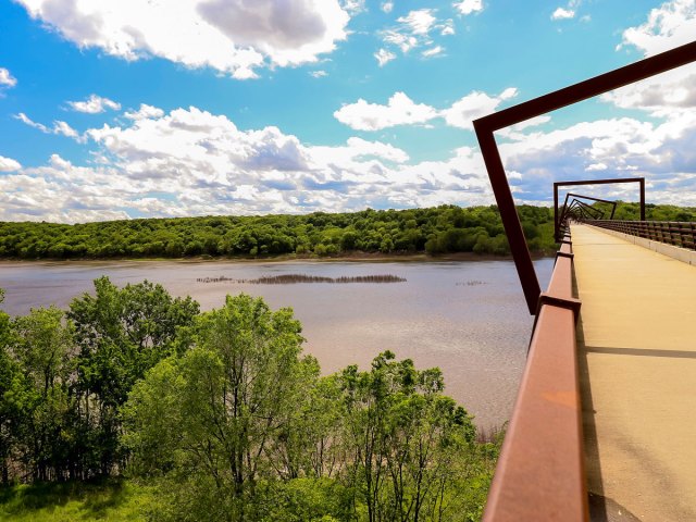 View of the High Trestle Trail over river near Madrid, Iowa