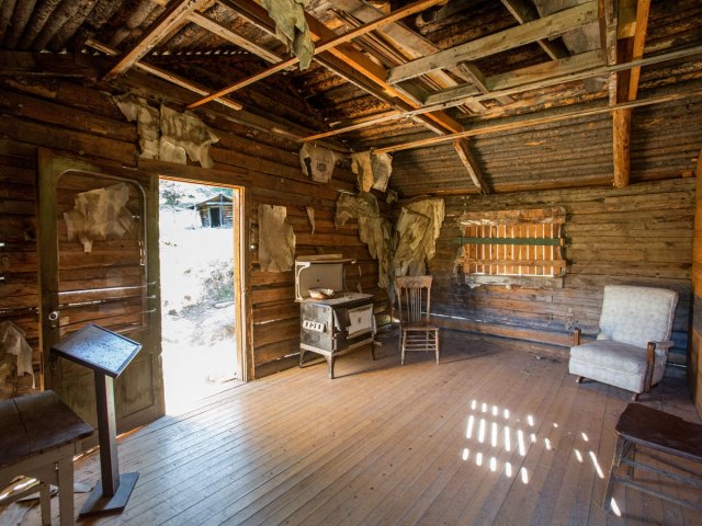 Preserved interior of 19th-century home in Garnet, Montana