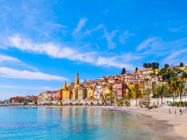 Colorful beachfront buildings on the French Riviera