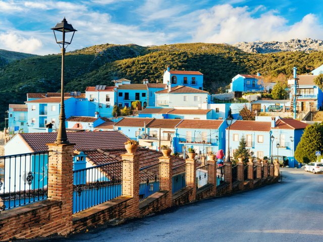 Overview of blue architecture in Júzcar, Spain