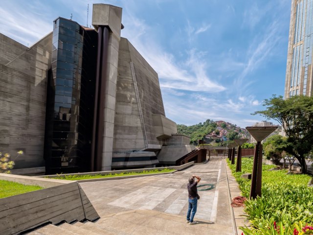 Person admiring the Teresa Carreño Cultural Complex in Caracas, Venezuela