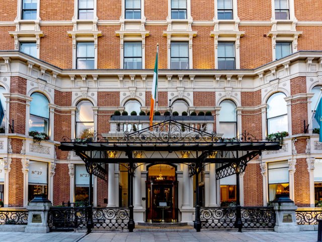 Entrance to the historic Shelbourne hotel in Dublin, Ireland