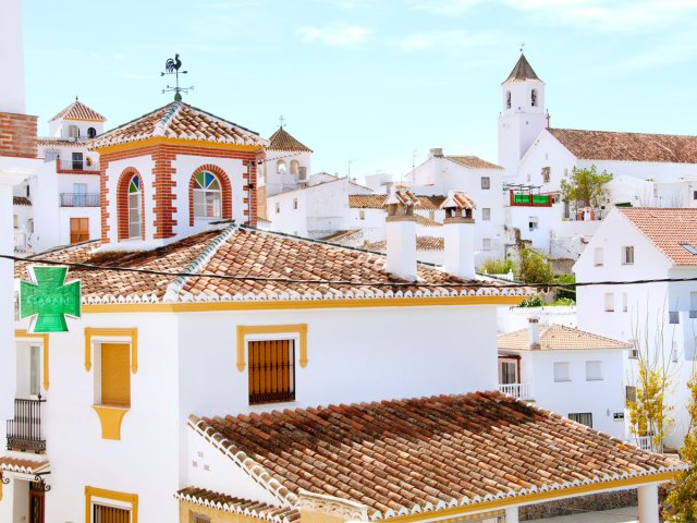Red-roofed and white-painted buildings in Málaga, Spain