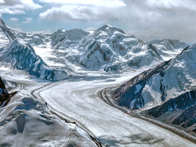 Aerial view of Tajikistan’s Fedchenko Glacier