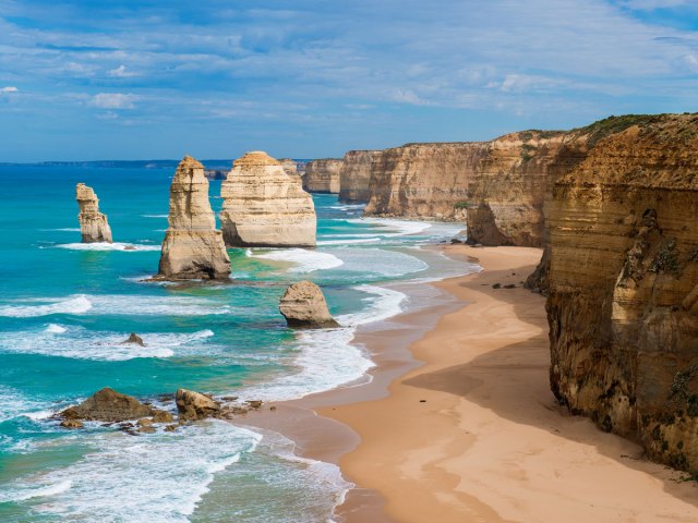 Cliffs and sea stacks along the Great Ocean Road in Australia