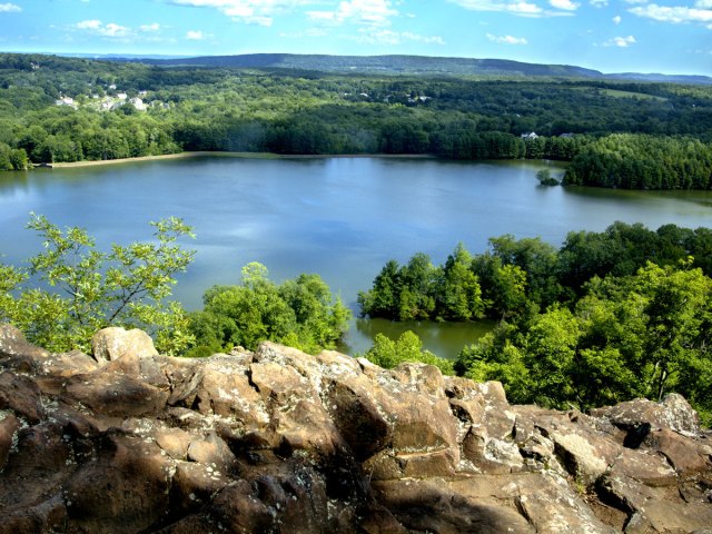 View of Connecticut lake from mountaintop