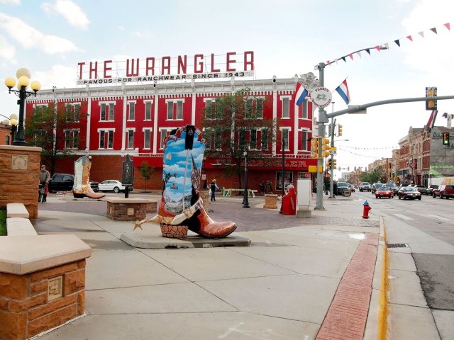 Wrangler boot sculpture in downtown Cheyenne, Wyoming