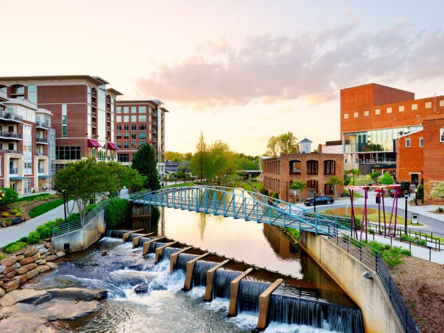 River running through downtown Greenville, South Carolina