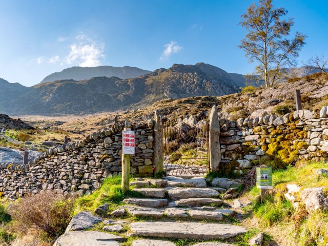 Rocky mountain pathway in Snowdonia National Park in Wales
